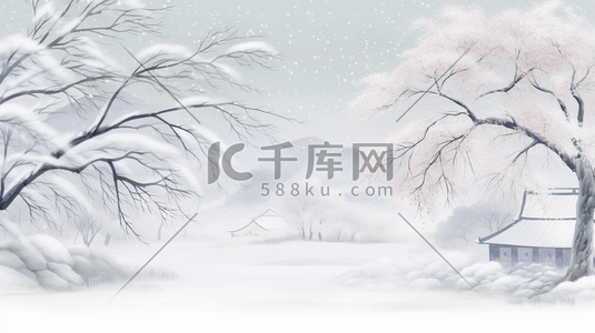 数字1设计插画图片_中国风冬季雪景风景插画1插画设计