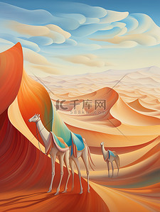 沙漠骆驼丝绸之路10插画素材