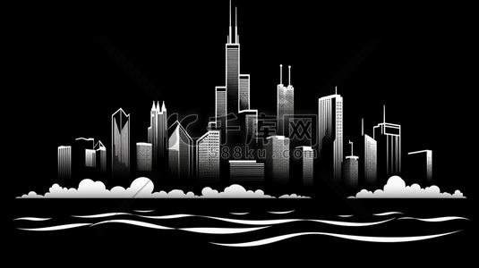 城市城市剪影插画图片_黑白城市建筑剪影插画19