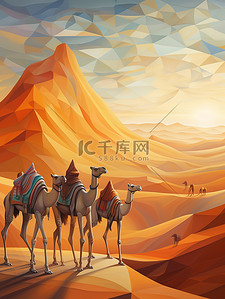 沙漠插图插画图片_沙漠骆驼丝绸之路4插画插图