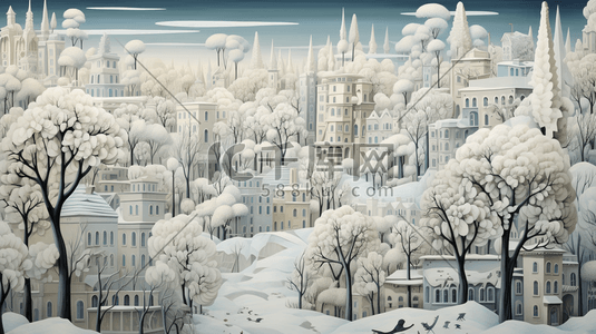 大雪笼罩的城市背景插画30矢量插画