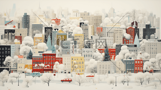 大雪笼罩的城市背景插画8矢量插画