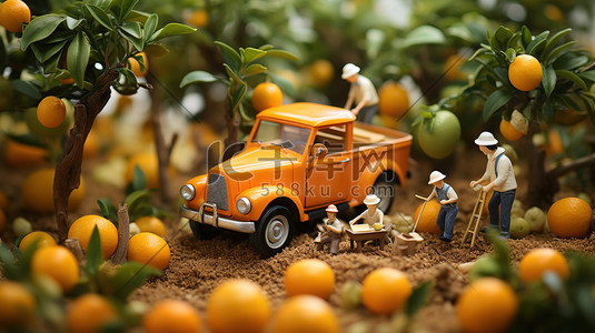 采摘橙子果园小人微距场景8插画图片