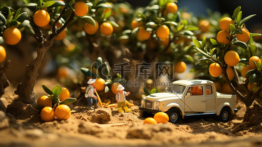 果园场景插画图片_采摘橙子果园小人微距场景10图片