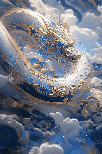 龙年雕刻手绘精致的龙插画