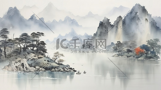 中式山河画水墨风格5素材