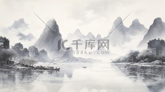 中式山河画水墨风格11图片
