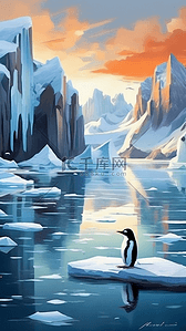 南极地区插画图片_动物北极熊企鹅极地北极南极雪景月亮矢量插画
