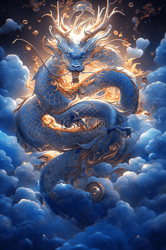 龙年精致的龙雕刻手绘插画