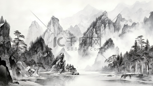 中式山河画水墨风格8插画素材