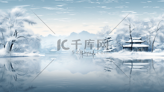 中国风唯美冬季雪景插画2