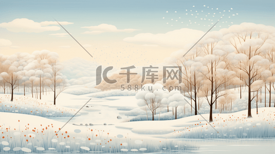 唯美冬季雪景插画图片_唯美冬季雪景小清新插画13