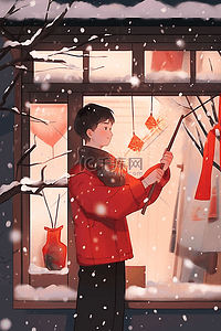 新年放鞭炮的插画图片_插画新年冬天手绘男孩放鞭炮