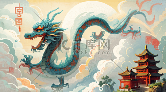 卡通中国风复古插画图片_2024龙年中国风复古插画背景