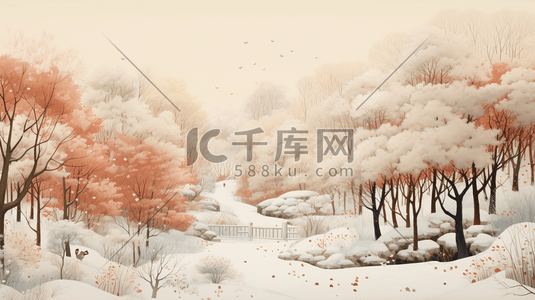 唯美冬季雪景小清新插画8