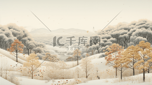 唯美冬季雪景插画图片_唯美冬季雪景小清新插画5