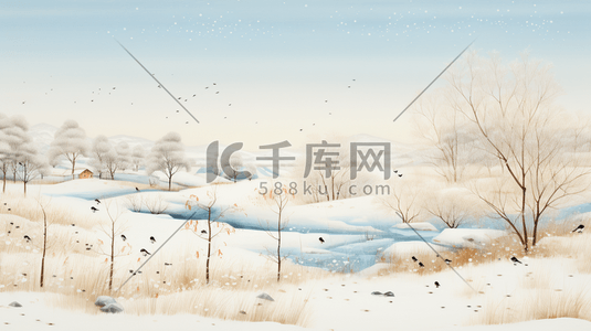 唯美冬季雪景插画图片_唯美冬季雪景小清新插画9