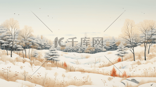 唯美冬季雪景插画图片_唯美冬季雪景小清新插画1