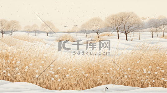 唯美冬季雪景小清新插画10