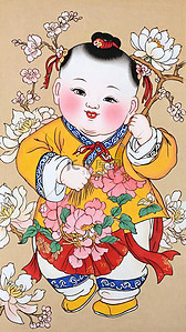 年画海报插画图片_国风传统新年民俗年画娃娃插画海报