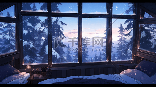 冬季温暖卧室床铺插画10