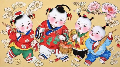 国风传统新年民俗年画娃娃插画图片