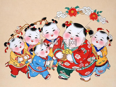 国风传统新年民俗年画娃娃插画