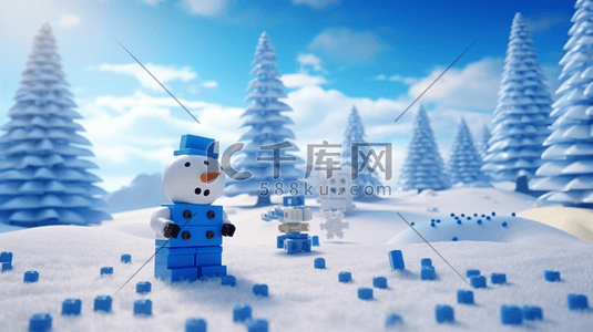创意雪人插画图片_冬季创意雪人雪景插画1