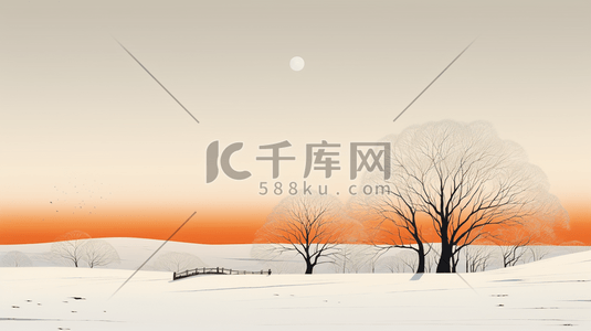 冬季天野雪地枯树插画4