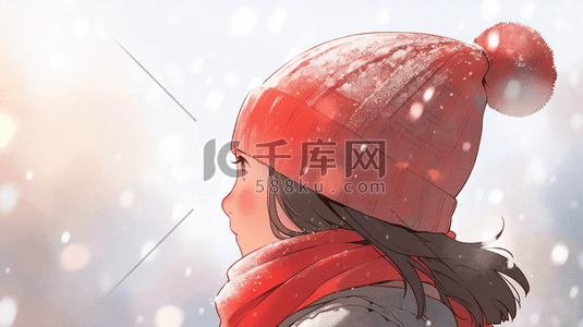 雪地里红衣服女孩插画5
