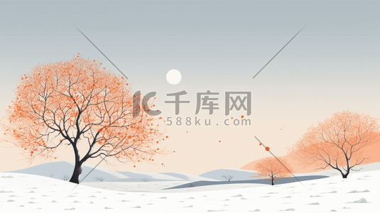 冬季天野雪地枯树插画6