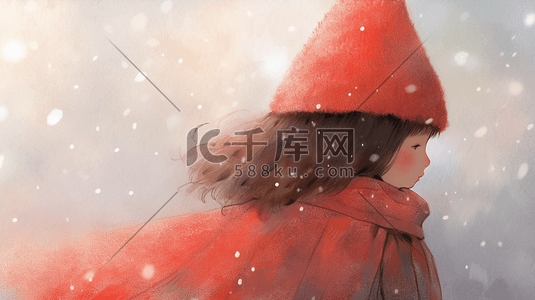 雪地里红衣服女孩插画3