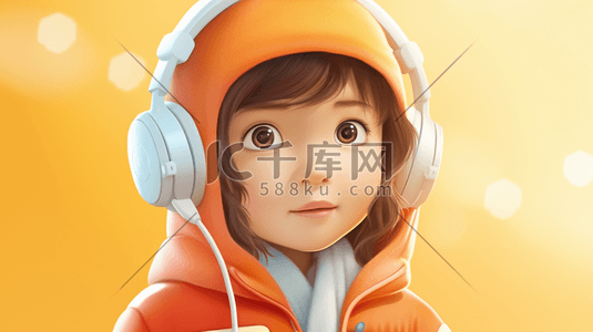 耳机首焦轮播图插画图片_带着耳机听音乐小朋友插画5