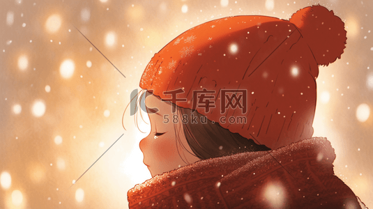 雪地里红衣服女孩插画8