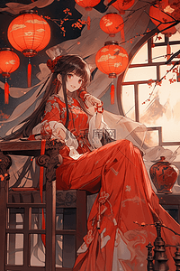 可爱中国风新年插画图片_新年女孩灯笼手绘中国风插画