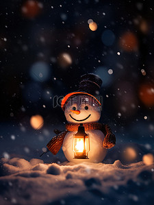 夜晚温暖一个雪人5插画素材