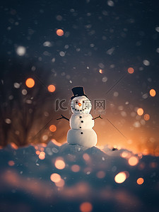 一个雪人插画图片_夜晚温暖一个雪人11原创插画