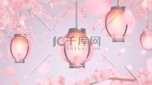 粉色花朵装饰插画图片_粉色装饰中国风灯笼插画8
