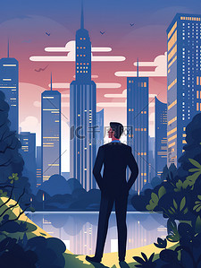 梦想未来插画图片_商人站在现代大城市中9插画图片