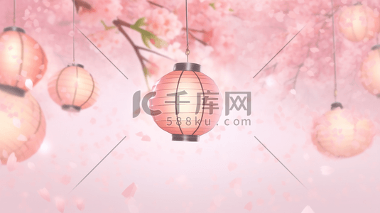 粉色花朵装饰插画图片_粉色装饰中国风灯笼插画2