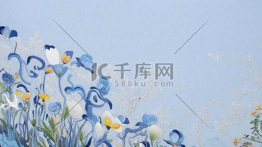 国风室内插画图片_国风刺绣艺术苏绣春天花朵装饰画插画设计