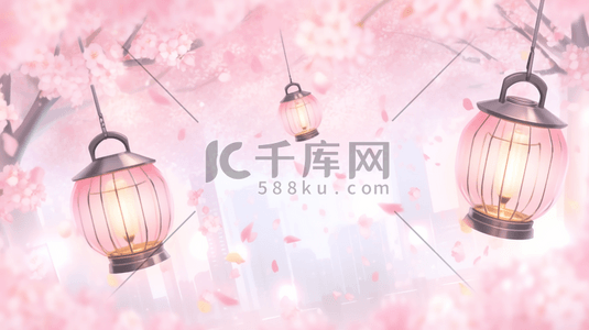 粉色装饰花朵插画图片_粉色装饰中国风灯笼插画15