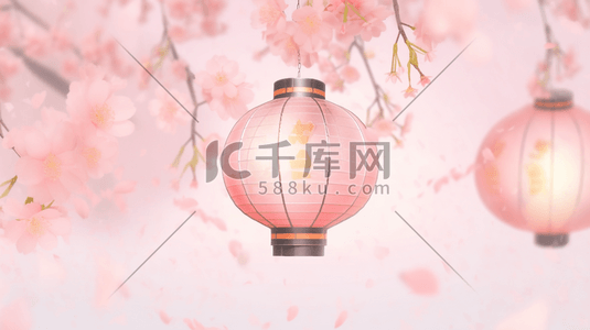 粉色花朵装饰插画图片_粉色装饰中国风灯笼插画5