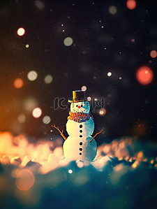 一个雪人插画图片_夜晚温暖一个雪人15插画设计