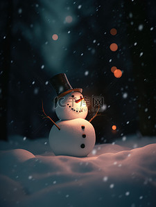 一个雪人插画图片_夜晚温暖一个雪人7矢量插画
