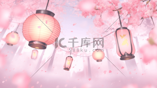 粉色装饰花朵插画图片_粉色装饰中国风灯笼插画13