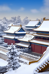 摄影图雪景冬天古代建筑素材
