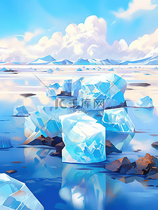 冰岛蓝湖插画图片_冰岛冰川动漫卡通风格17矢量插画