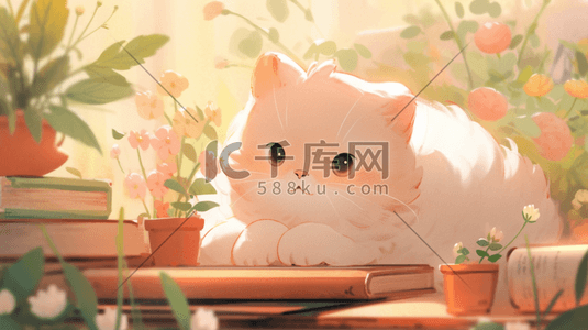 手绘数字的9插画图片_晒太阳的可爱小猫插画9