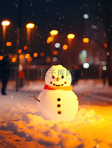 一个雪人插画图片_夜晚温暖一个雪人8插画设计